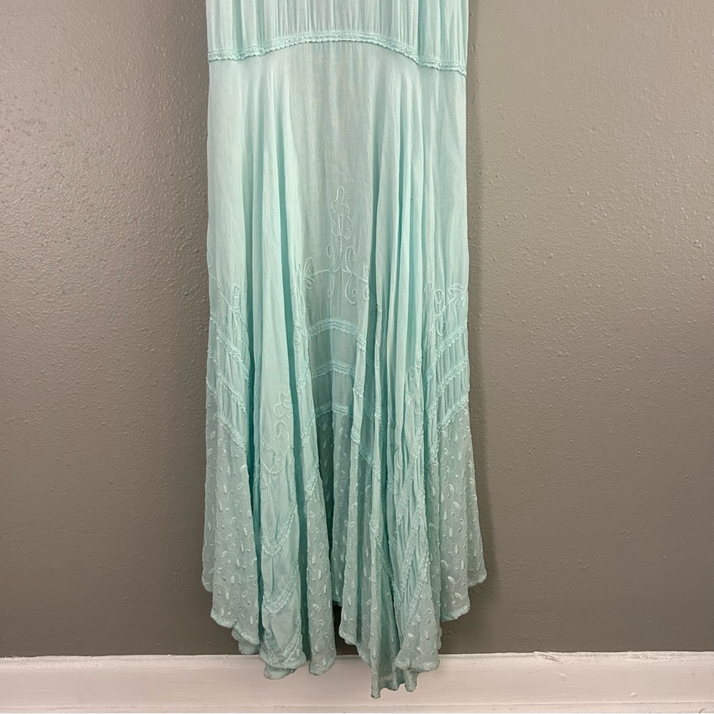 L’Pogee Embroidered Crochet Maxi Dress Handkerchief Hem Flowy Boho One Sz Sample - Picture 3 of 11